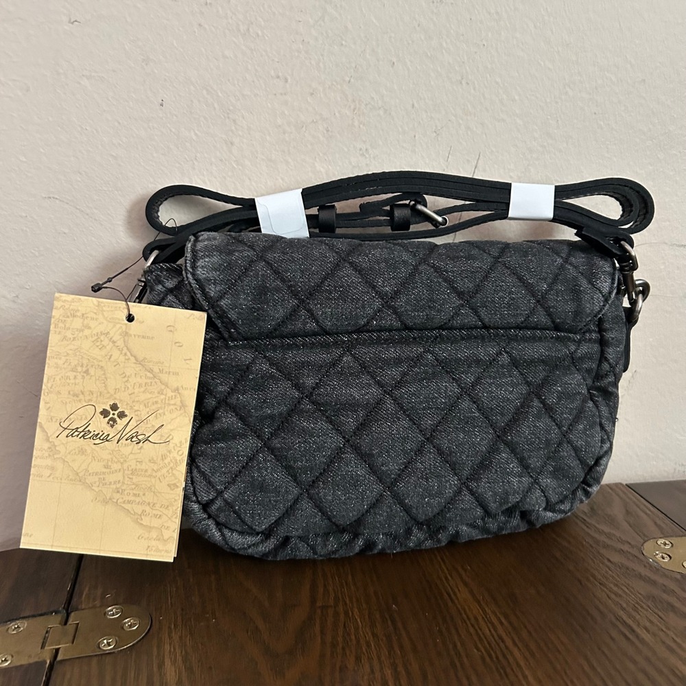 Patricia‎ Nash Bonny Quilted Denim Crossbody Bag Black Stone Wash P1509467 NEW - Picture 3 of 9